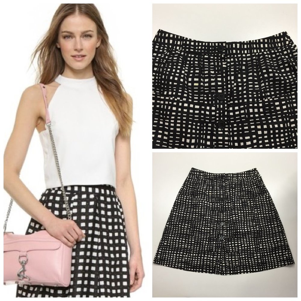 Theory Black and White Grid A-Line Skirt